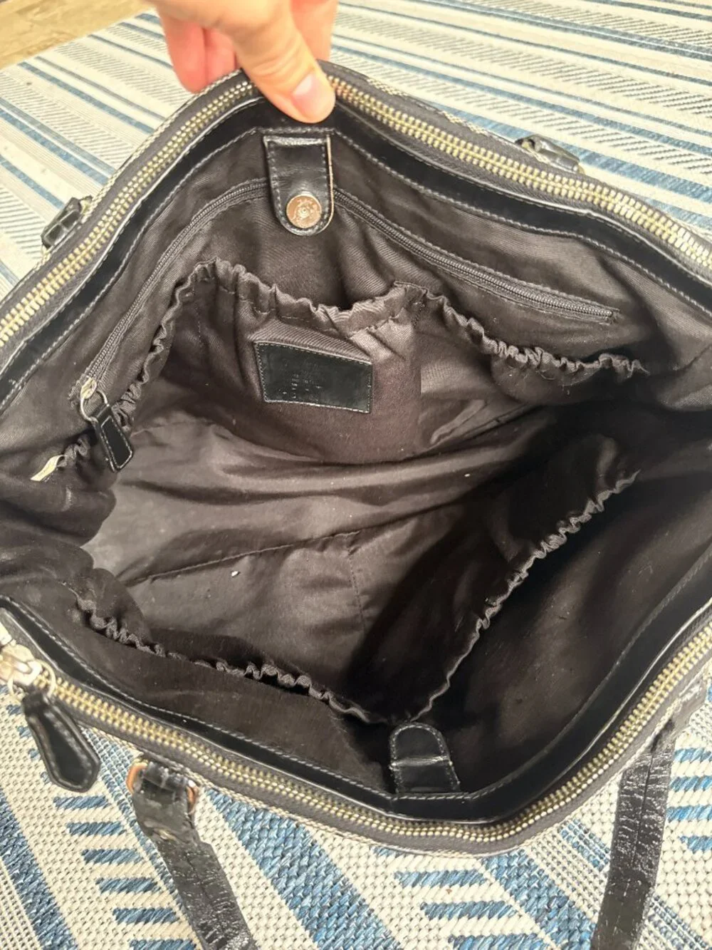 Coach Signature Diaper Tote Bag Black Gray Jacquard Canvas Baby Bag F25741